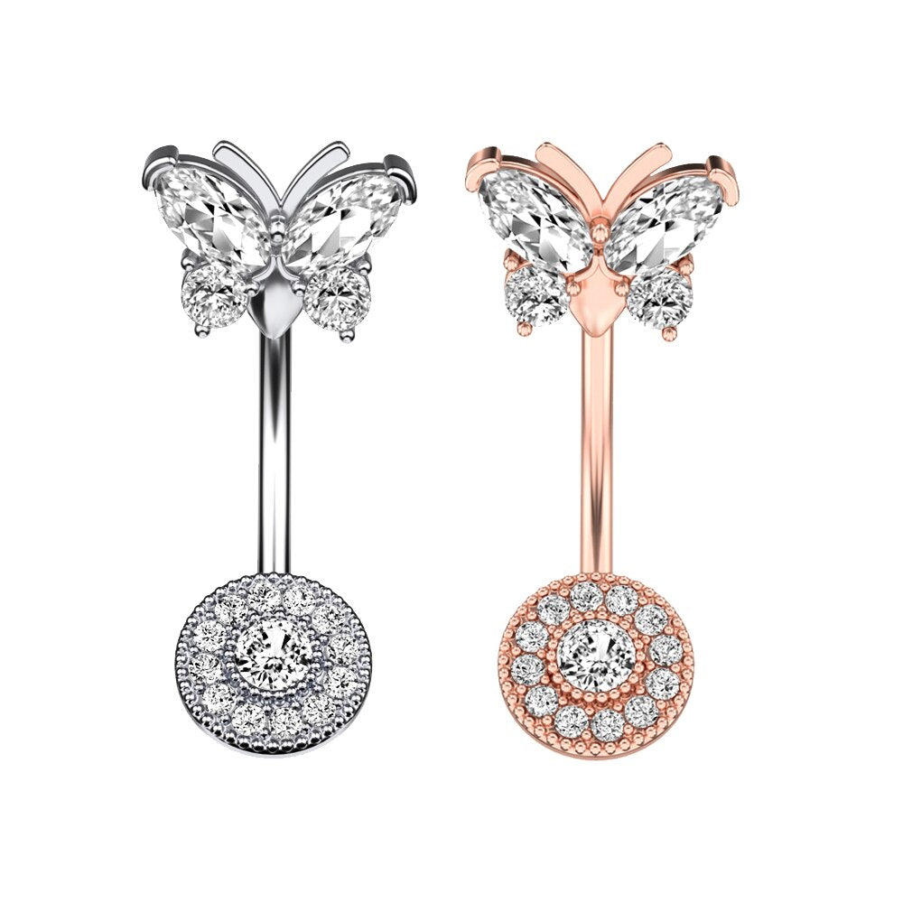 Butterfly Diamond Belly Bar Navel Bar Sterling Silver Real Icy Bae Icy Szn Kylie Jenner Khloe Kardashian Kim Kardashian Cardi B Taylor Swift Megan the Stallion Ariana Grande